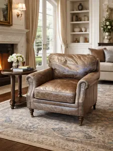 Genuine Vintage Leather Club Chair w/ Casters – Distressed Luxury Accent Chair