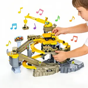 Electric Multilevel Construction Track for Kids 3-8, Building & Digging Race Track Playset with Construction Vehicles