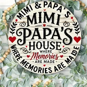 Mimi & Papa's House Iron Sign - Vintage Wall Decor For Home, Garden, Lawn, Patio - Nostalgic Memory Engraved Foil - Family Love Quote - Decorative Metal Plaque 20x20cm (8x8 Inches) - Set Of 1 Up, Down, Left And Right Different Decoration Print