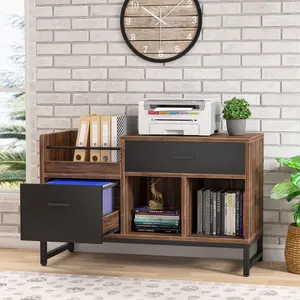Spaco 39-Inch Rustic Lockable 2-Drawer Lateral File Cabinet - Wood & Metal Construction, Office Home Storage, Executive Desk Decor