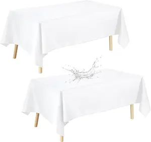 White Cloth 2 Pack 60x102 Inches Waterproof Rectangle Fabric Tablecloths for 6 Foot Folding Tables, Washable Cover for Dining, Wedding, Party, Outdoor