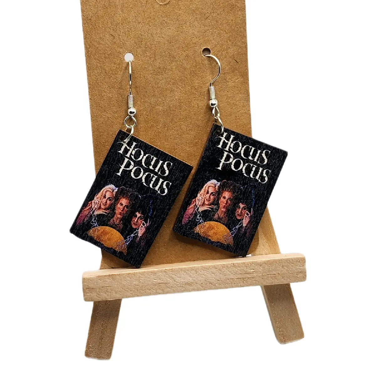 Vintage Boho Style Spooky Chic Halloween Book-Inspired Wooden Dangle Earrings for Parties and Everyday Wear