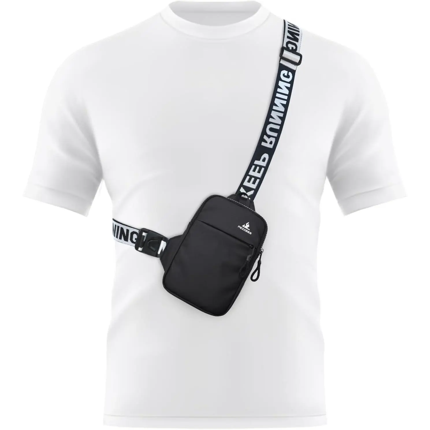 Mini Crossbody Sling Bag Chest Bag Dual Pocket Water Resistant Fanny Pack Running Phone Holder for Men Women Workout Travel, Black