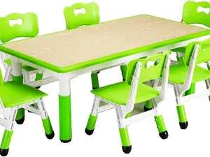 Adjustable Height Kids Table and Chairs Set, 6-Piece Toddler Desk with Graffiti Top, Ergonomic Folding Activity Table for Children, Indoor Outdoor Playroom Furniture
