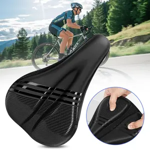 Bike Seat Cover Wide Comfortable, Bicycle Seat Cushion Soft Memory Foam Padded Exercise Saddle Cover Replacement for Men Women Indoor Outdoor Cycling