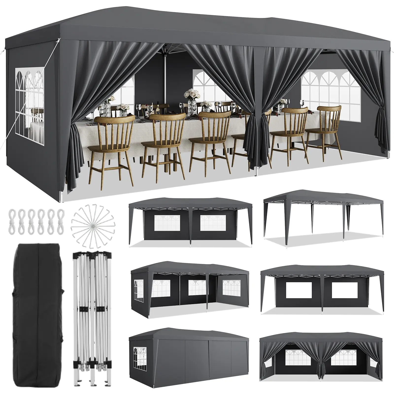 Heavy Duty 10x20 ft Pop Up Canopy Tent, Waterproof Outdoor Pavilion with 6 Removable Sidewalls, Adjustable Heights, Quick Setup – Complete with Stakes and Ropes – Ideal for Outdoor Events, Parties or Patio,summerwins