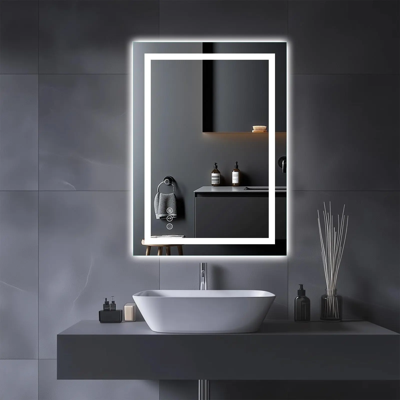 A-LED Lighted Bathroom Vanity Mirror (20"x28") - Wall-Mounted, Front & Backlit, 3-Color Stepless Dimmable, Anti-Fog, Shatter-Proof Tempered Glass, Memory Function, Adjustable, Horizontal/Vertical Installation, Color Changing (Home Decor Supplies), Adjusta