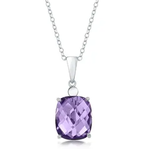 Sterling Silver, Four-Prong Checkered 5.7cttw Gem Necklace - Amethyst