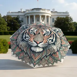 Floral Tiger Umbrella, portable and foldable design, 8 ribs, a casual accessory for Halloween, Christmas, and birthday gifts. Y260108022