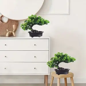 Artificial Bonsai Pine Tree, Realistic Japanese Cedar Plant Pot, Ideal for Home Office Zen Decor, Elegant Indoor Greenery