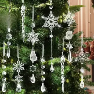Ornaments Christmas Tree Decorations - 21pcs Christmas Tree Ornaments Sparkling Dazzling Festival Party Decoration Crystal Snowflake Design Hanging Ornament Holiday Season Home Decor