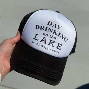 Drinking on the Lake is My Happy Place trucker hat - Black Lettering - adjustable fit