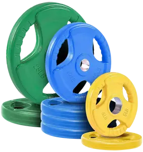 French Fitness Colored Rubber Grip Olympic Plate Set 100 lbs (New)