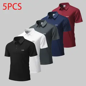 Pack of 5 Men’s Summer Polo Shirts – Business Casual Turn-Down Collar Short-Sleeve T-Shirts, Breathable Quick-Dry Tops