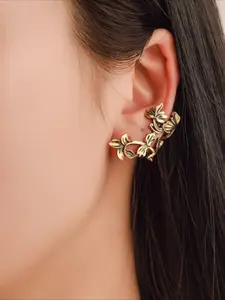 Vintage Golden Flower Ear Cuff for Women, Non-Pierced Ear Wrap, Retro Butterfly Leaf Ear Climber, Elegant Boho Style Jewelry Gift, Earrings