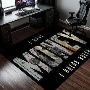 1pc Money I Break Rules Money-Themed Gaming Carpet, Game Rug, Durable Anti-Slip Design for Gaming Room and Living Room Decor, Trendy Polyfiber Indoor Rug, Home Decor Rug