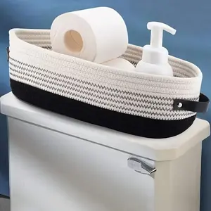 Woven Storage Basket, Multipurpose Basket, Multi-purpose Cotton Rope Storage Box with Leather Handles, Bathroom Toilet Paper Holder, Bathroom Organizer, Desktop Storage for Home Decoration, Organiser