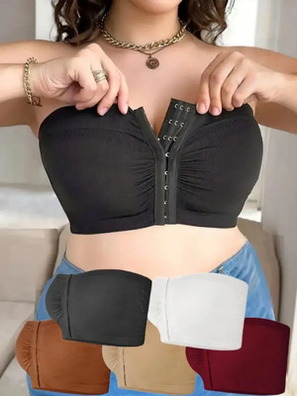 Available in packs of 1, 2, 3, 4, or 5; Bohemian-style push-up bra with front closure—high support, non-removable pads, wire-free design, breathable lace details, solid color; suitable for women—perfect gifts for Halloween and Christmas, comfortable linge
