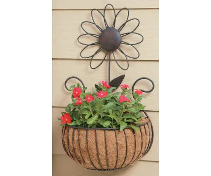 Metal Daisy-Shaped Hanging Wall Basket with Coco Liner, Large Indoor-Outdoor Home Organizer Storage Basket, Plant Hanger, Hanging Baskets