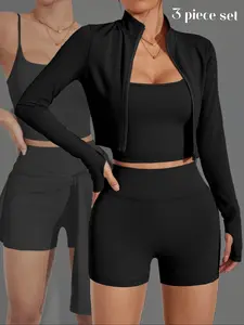 Women's Outdoor Sports Yoga Set, Breathable Elastic Jacket, Slimming Sexy Top, Short Pants, Running Ball Training Kit, Activewear Set