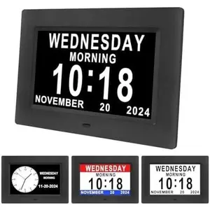 7 Inch Digital Clock with Day and Date for  Large Display Digital for  Dementia Clock Alarms, 12 Alarms and 8 Tags,4 Colors Display Calendar  Clock(Black)