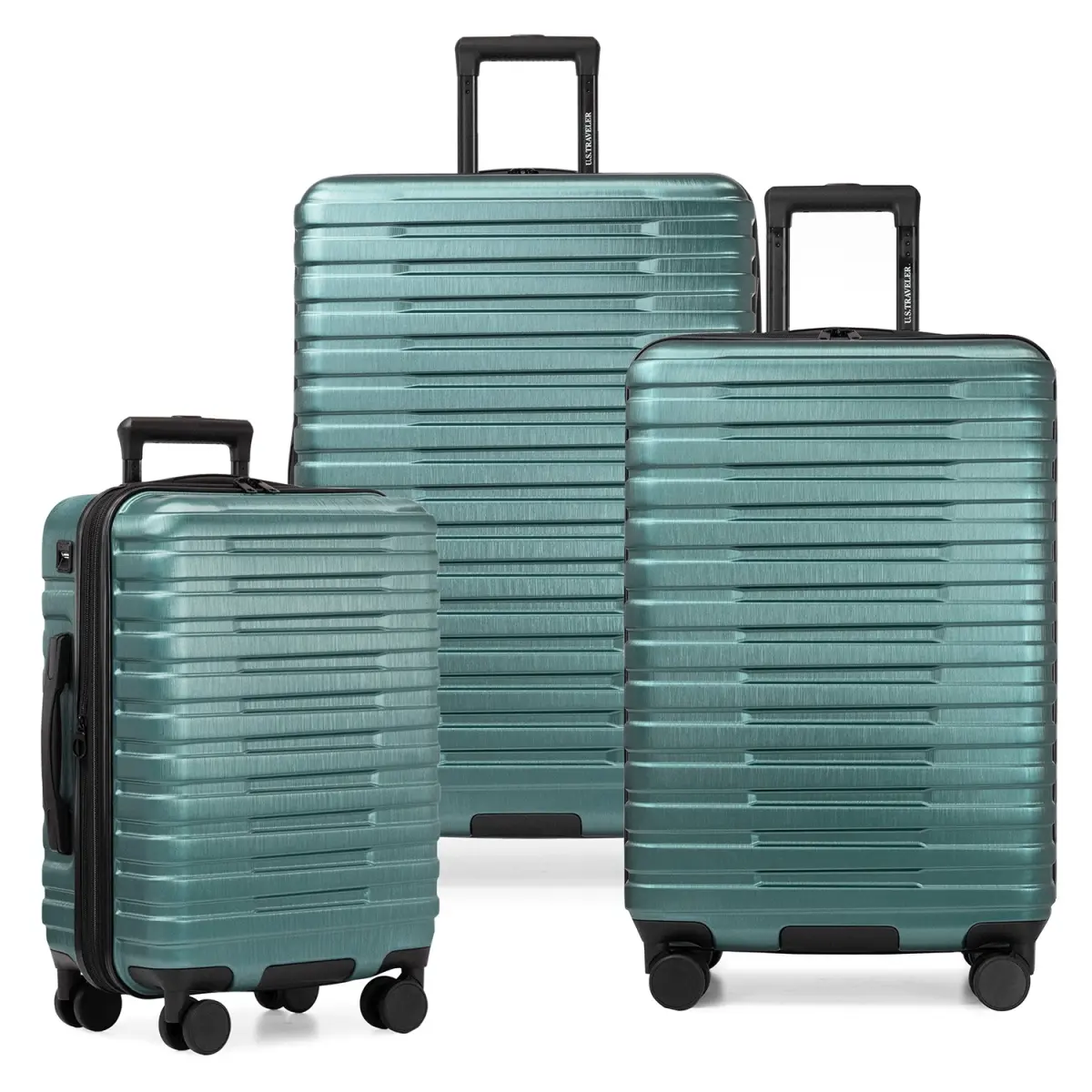 U.S Traveler US09181E 22, 26 & 30 in. Boren Hardside Rugged Spinner Luggage Set with USB Port - Teal - 3 Piece