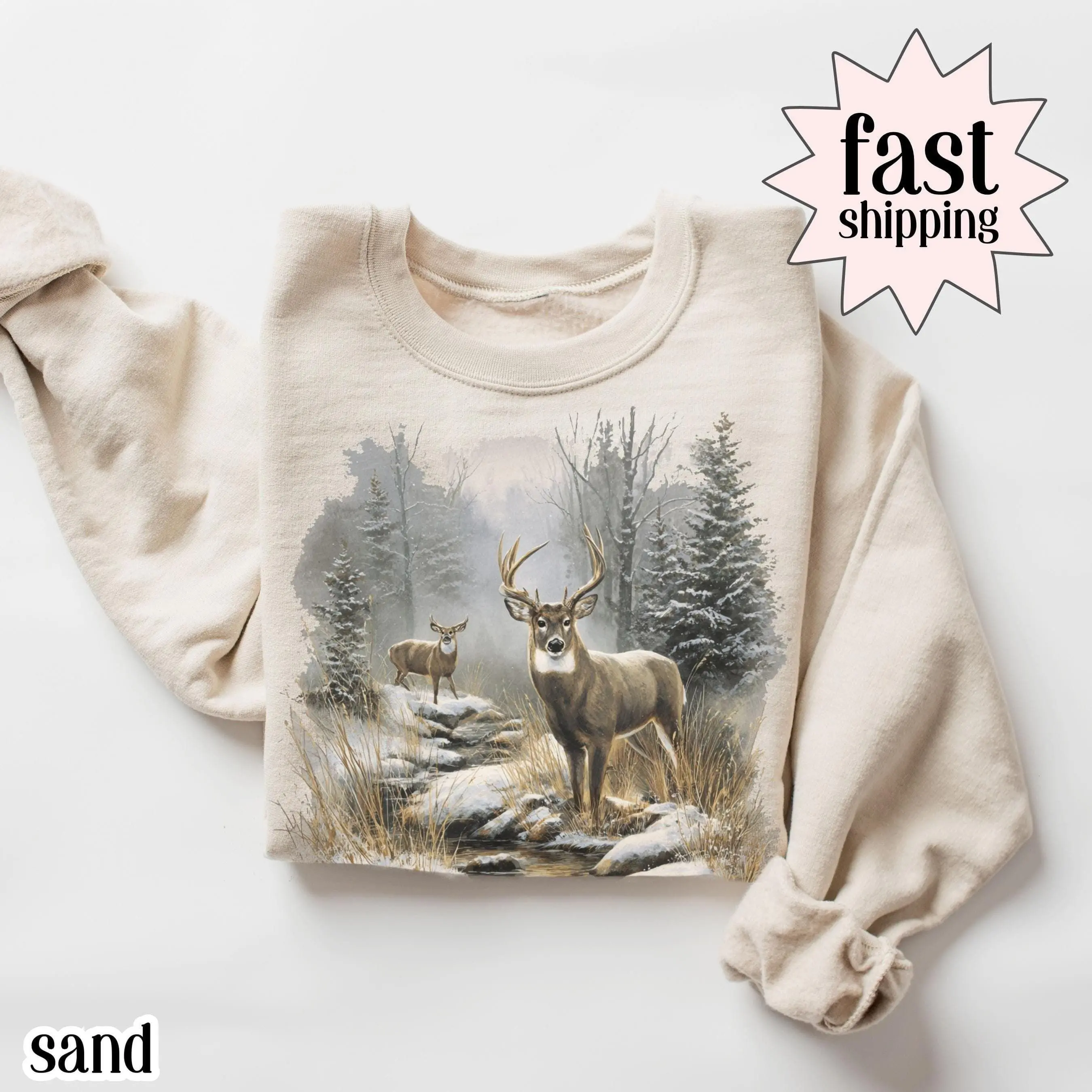 Vintage Deer Sweatshirt 90s Retro Fall Buck And Doe Deer Sweater Americana Nostalgia Crewneck Cozy Hunter Sweatshirt Cozy Trad Wife Gift