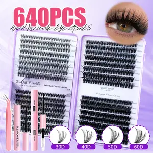 640PCS eyelash extension set, with glue, tweezers, and glue remover, D-roll type mixed 8-16mm large capacity,30D+40D+50D+60D, suitable for self-grafting at home, friendly to beginners