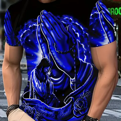 Men's Casual Summer Round Neck T-Shirt Gift Box Set, Lightweight Breathable Polyester Fabric, Religious Church Theme Design, Fitted H-Type Style, Casual T Shirts, Streetwear, Menswear