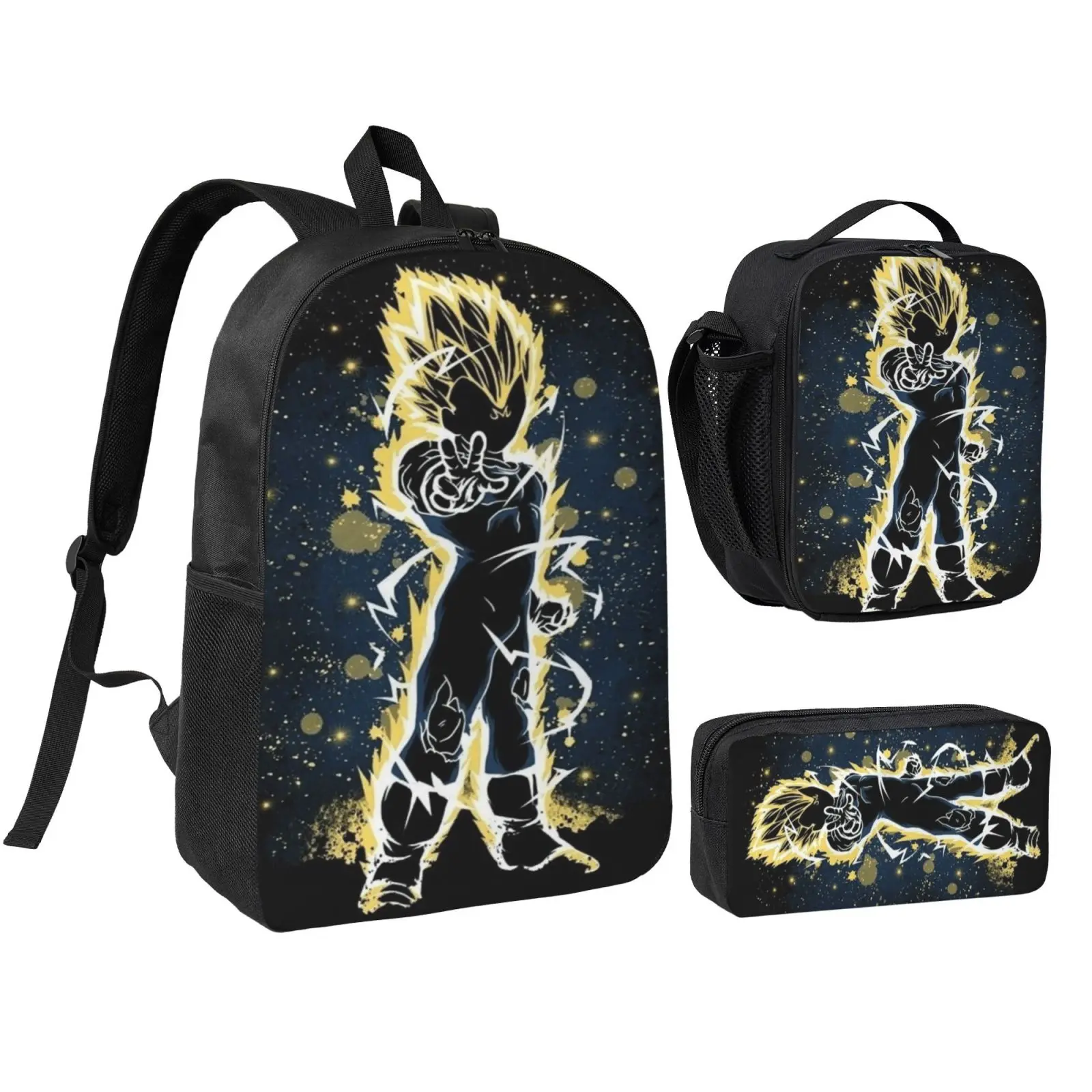 3-Piece Dragon Print Backpack Set for Girls, Boys & Teens - Casual School Bookbag with Insulated Lunch Box & Pencil Case, Stain-Proof with Padded Straps for Hiking, Picnics
