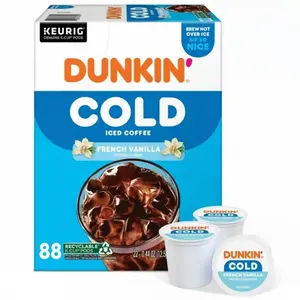 Dunkin' Cold French Vanilla Iced Coffee K-Cup Pods, Medium Roast, 88/Carton