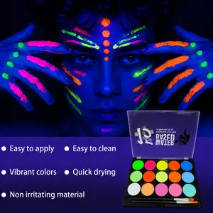 Glow UV Blacklight Face & Body Paint Set, 15 Neon Colors, Water Activated Fluorescent Paint Palette for Halloween, Parties, Festivals and Creative Art