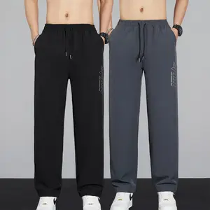 Men's Baggy Pants with Adjustable Waistband, Lightweight Quick-Dry Cool-Touch Trousers with Side Print for Summer Daily Wear, Baggy Adjustable Waistband Men's Pants