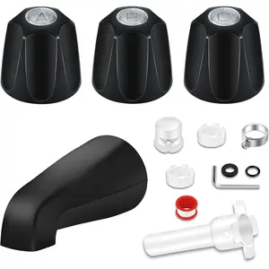 Tub Shower Trim Kit, Shower Knob and Bath Tub Spout, Compatible with Price/Pfister Verve Tub Faucet Handle, for Use with 1/2 in, 3/4 in IPS Connection, With Four in One Tub Spout Adapter (Matte Black)
