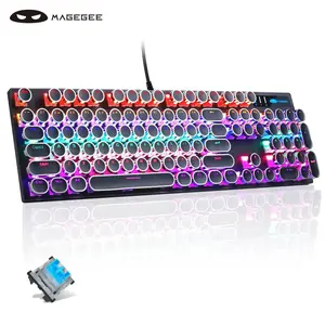 MageGee Typewriter Mechanical Gaming Keyboard, Round Keycap RGB Rainbow LED Backlit USB Wired Keyboards for Game and Office, for Windows Laptop PC Mac