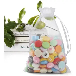 50 Pack Organza Bags 4 x 6 inch Small Bags, Favor Bag, Sheer Mesh Bag, White  Bag with Drawstring, Organza Favor Pouch Packaging Bag for Wedding Party Christmas