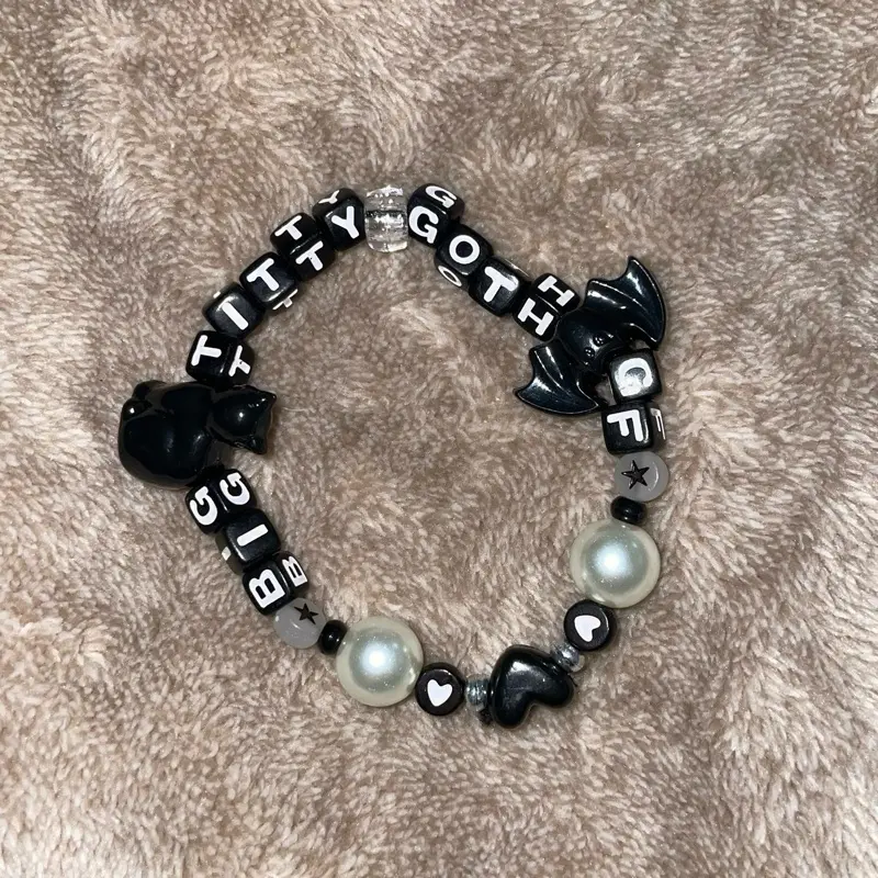 spooky black big cherry goth gf kandi bracelet