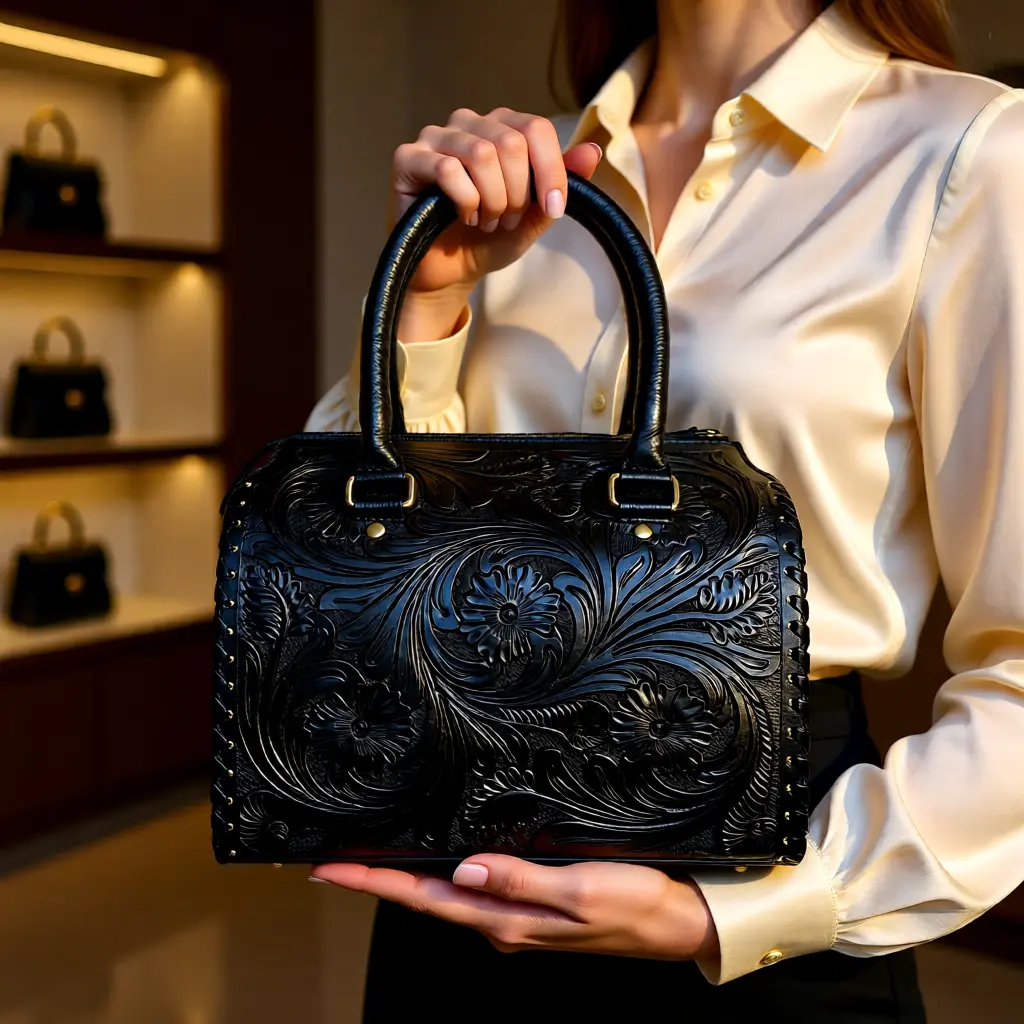 Black Raven Tooled Leather Speedy Bag