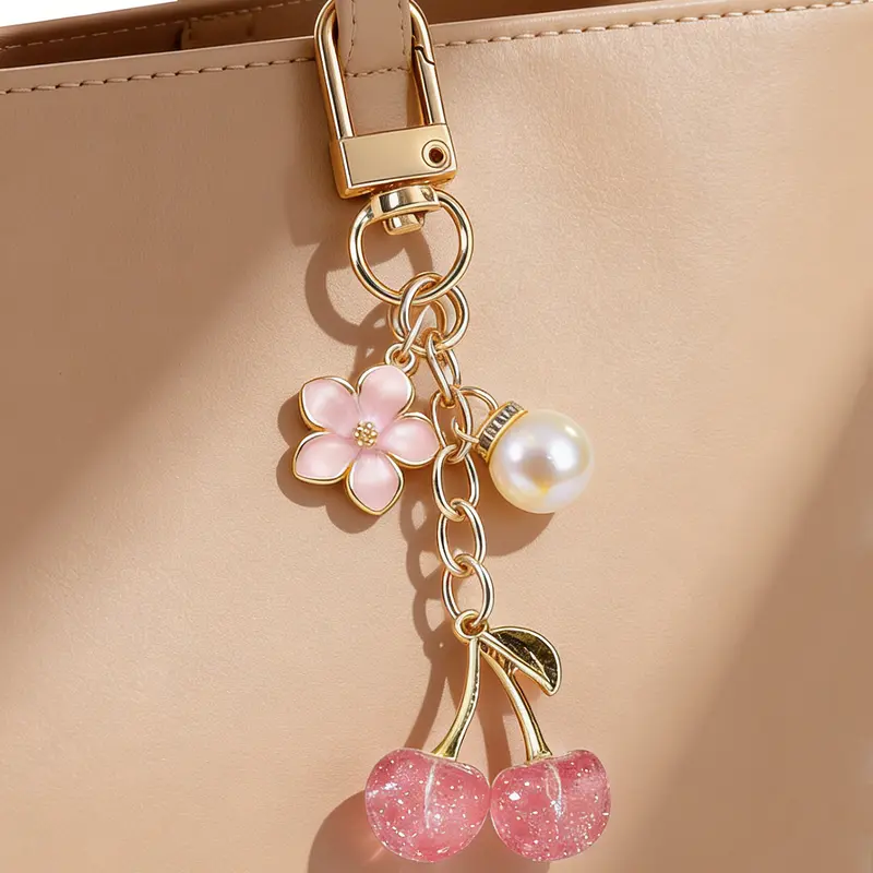 Cherry Design Bag Charm, Fashionable Keychain for Women & Girls, Trendy Accessory for Birthdays, Perfect Girlfriend Gift Idea, Sparkly Bag Charm, Stylish Playful Charm, Purse Accessories, Charms For Bags, Bag Accessories Charms