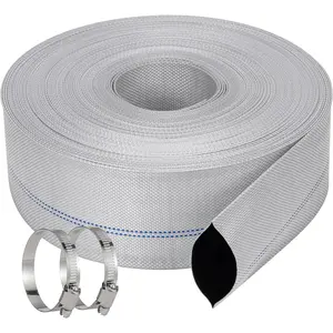 1 1/2" x 50 ft Braided Reinforced Lay Flat Pool Backwash Hose, Water Discharge Pump Hoses for Swimming Drain Pools and Clean Filters, with 2 Clamps