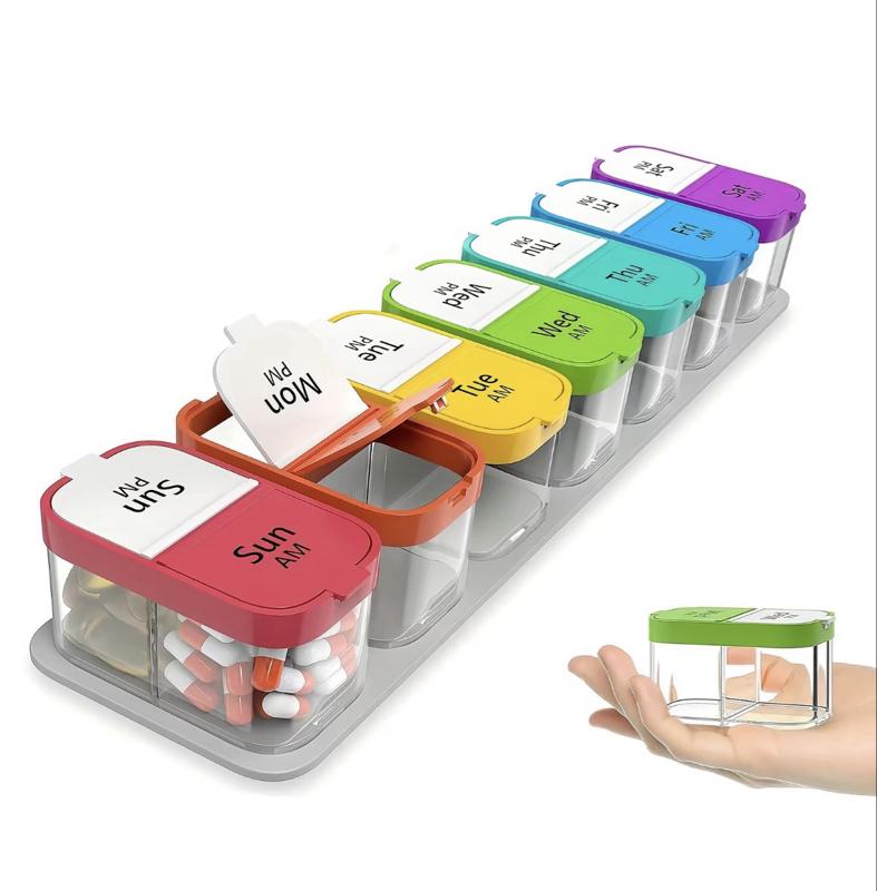 Daily Pill Storage Box, 7-Day Large-Capacity Morning and Afternoon Pill Organizer for Home, Office and Dormitory