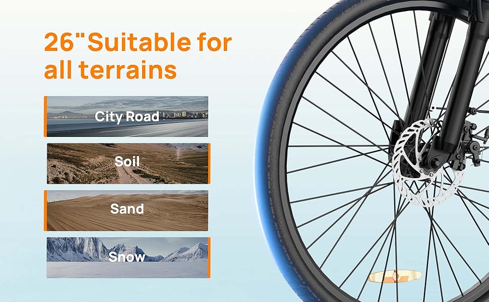 750W Peak Motor Ebike, 26" Electric Bike for Adults, 48V 10.4Ah, 60-Mile Max Range & Commuter E-Bike, Front Suspension & 7-Speed Ebikes