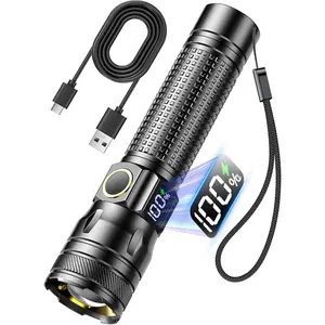 Rechargeable LED Flashlights with Digital Power Display, Zoomable High Lumens Bright EDC Flashlight with USB C  Port for  and Outdoor , Camping Essentials,  Gear