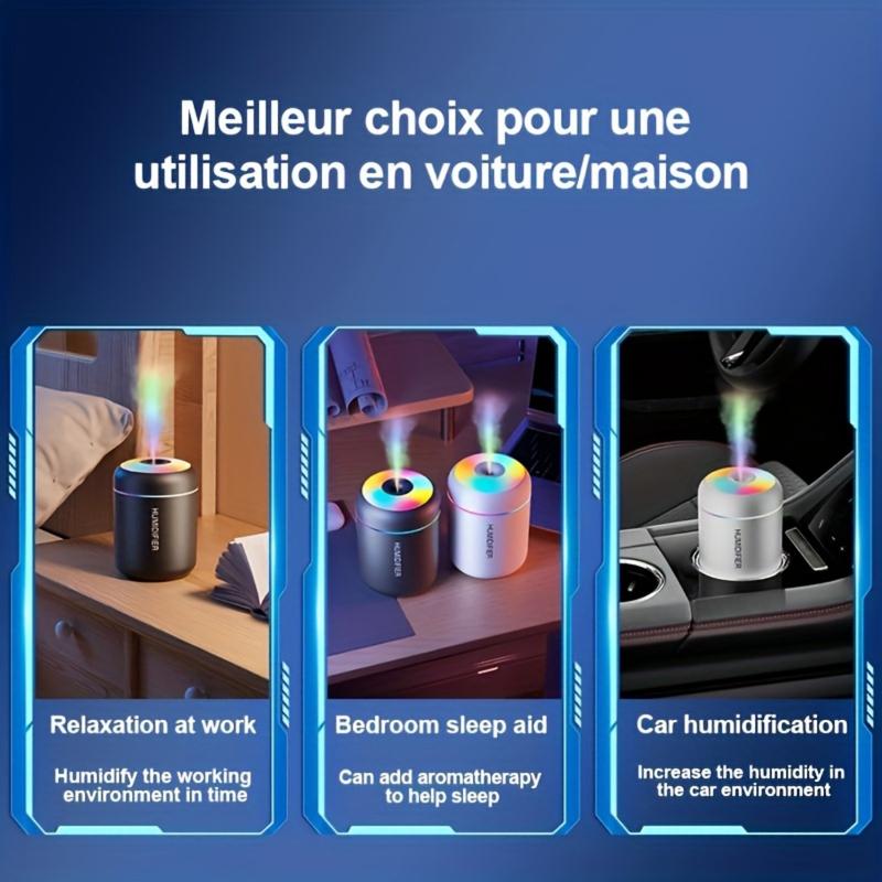 Mini portable humidifier: designed for ultra quiet operation, equipped with colorful circulating lights and 2-level fog adjustment, suitable for bedrooms, desktops, and can also be used in offices, homes, cars, Christmas gifts