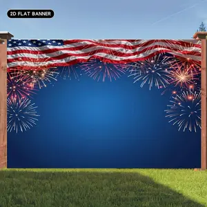2D Flat Banner Polyester Photography Backdrop, HD Digitally Printed American Flag and Fireworks Pattern Background Cloth, Soft Lightweight Foldable Machine Washable Photo Background for Patriotic Celebrations, Party Decor, Photo B
