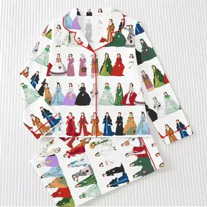 Scarlett O'Hara Dress Print Pajama Set, Vintage Gone With the Wind Sleepwear, Long Sleeve Satin PJs, Classic Movie Fan Gift