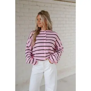 Cabana Striped Cardigan-Pink