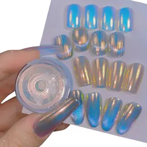 Aurora Glitter Powder, 1 Box Holographic Iridescent Shimmer Nail Art Powder, Nail Art Decoration for Women & Girls, Nail Supplies