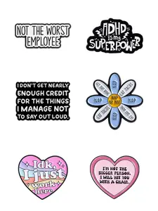 6-Piece Cartoon Fun Badges Funny Humorous Self-Deprecating Attitude Pins, Warning Signs for Stress Relief, Emotional Expression, Daily Emotion Expression Daily Expressions Accessories Brooch Pins