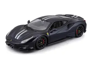 Ferrari 488 Pista – Black w/ Silver Stripes Diecast 1:24 Scale Model - Bburago 26026BK